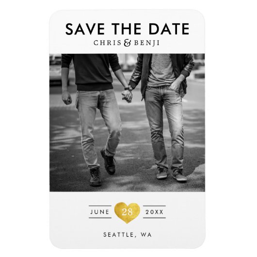 Gold Heart LGBTQ Save the Date with Photo Magneet (Verticaal)