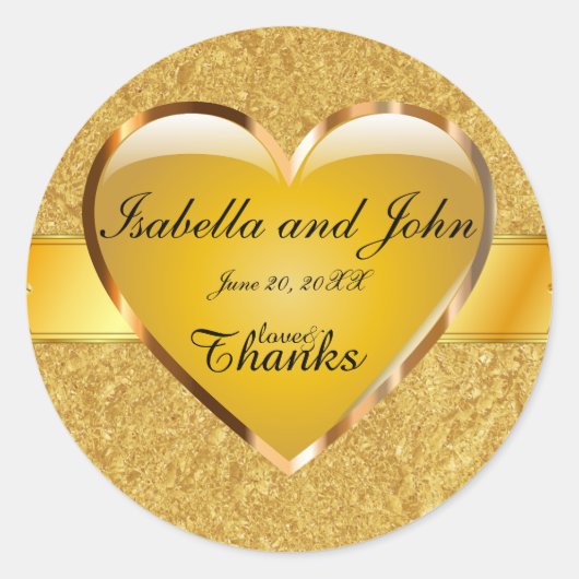 Gold Heart Love et Merci Sticker Mariage (Devant)