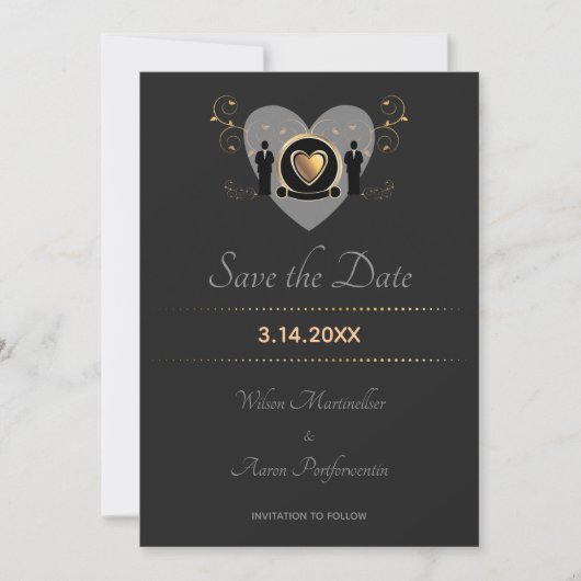 Gold Heart Male Wedding | Datum opslaan Save The Date (Voorkant)