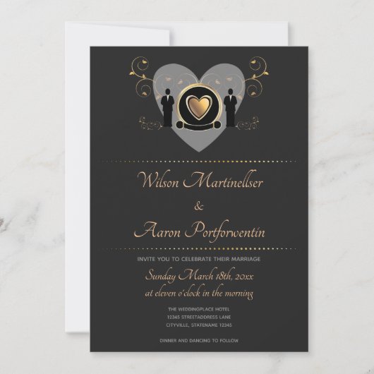 Gold Heart Male Wedding | Uitnodiging (Voorkant)