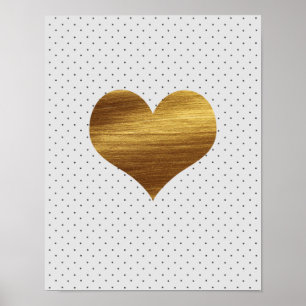 Gold Heart met zwarte en witte pooldots afdrukken Poster