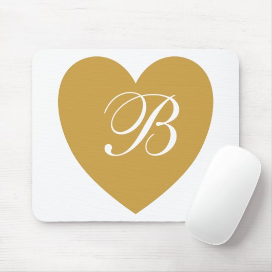 Gold Heart Monogram Mousepad Muismat (Met muis)