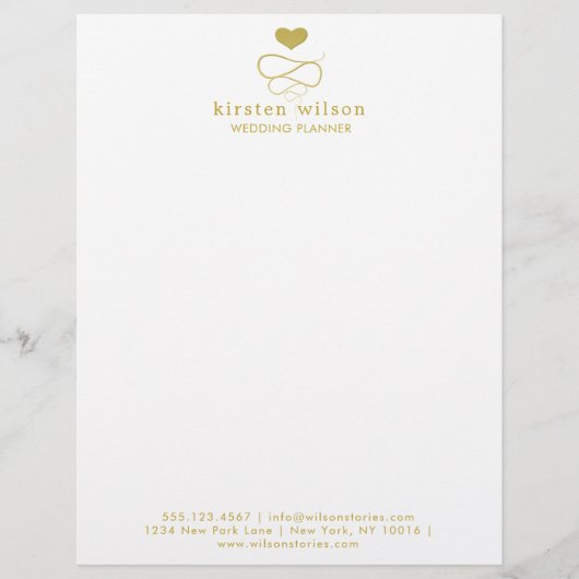 Gold Heart Ornament | Weddenschap Planner Letterhe Briefhoofd Sjabloon (Voorkant)