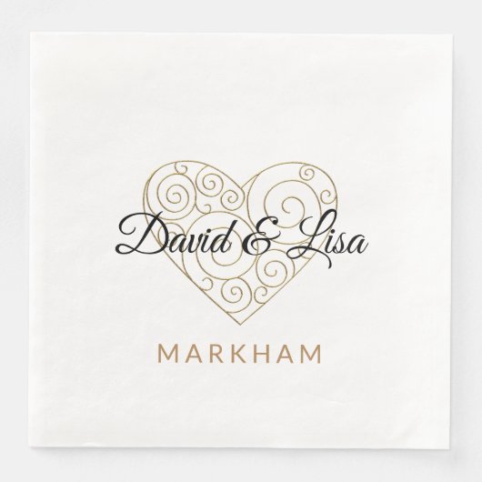 Gold Heart Paper Napkin met persoonlijke namen Servet (Voorkant)