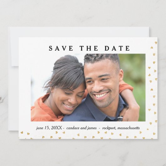 Gold Heart Photo Save the Date Kaart (Voorkant)
