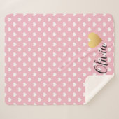 Gold Heart Pink en White Pattern Monogram Sherpa Deken (Voorkant (horizontaal))