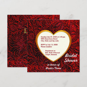 Gold Heart & Red Fabric Bridal Shower Kaart