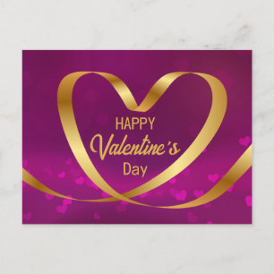 Gold Heart Ribbon Happy Valentine's Day Paars Briefkaart