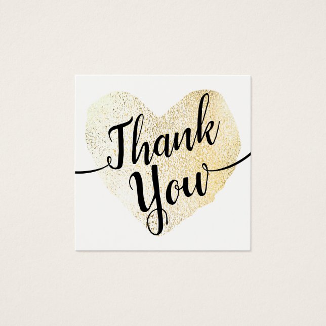 Gold Heart Script Calligraphy Hartelijk dank Vierkante Visitekaartjes (Voorkant)