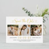 Gold Heart Script Weduwfoto Save the Date Folie Uitnodiging (Staand Voorkant)