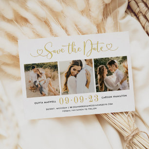 Gold Heart Script Weduwfoto Save the Date Folie Uitnodiging