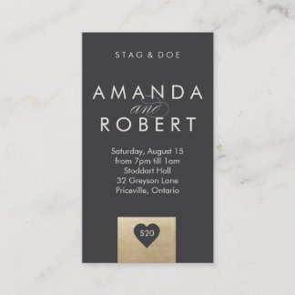 Gold Heart Stag & Doe Ticket, grijs Visitekaartje