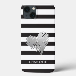 Gold Heart Striped Personalized iPhone 13 Hoesje