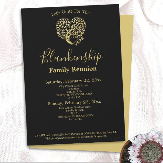 Gold Heart Tree Family Reunion Sjabloon Invitation Kaart
