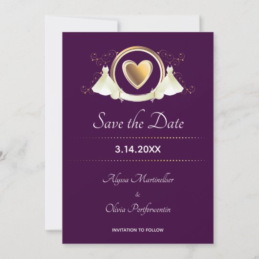 Gold Heart Vrouw Wedding | Datum opslaan Save The Date (Voorkant)