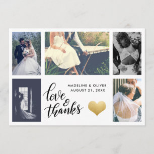 Gold Heart Weddenfoto Manuscript voor liefde e Bedankkaart