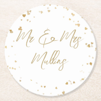 Gold Heart Wedding Coaster Ronde Kartonnen Onderzetter