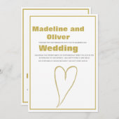 Gold Heart White Simple Wedding Kaart (Voorkant / Achterkant)