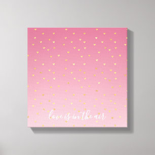 Gold Hearts Blush Pink Ombre Love is in de lucht Canvas Afdruk