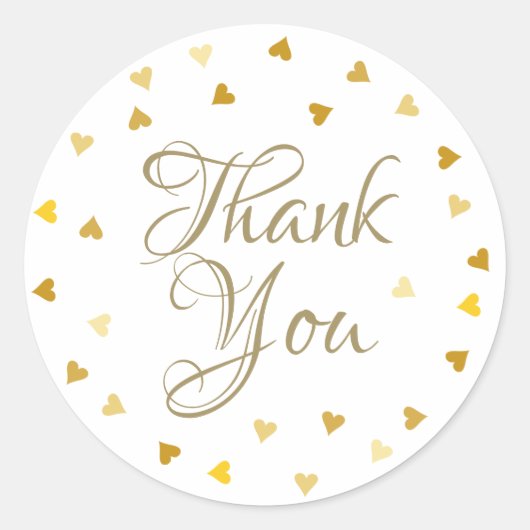 Gold Hearts Confetti Elegant Script Hartelijk dank Ronde Sticker (Voorkant)