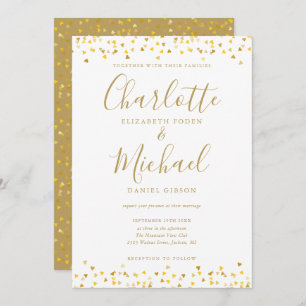 Gold Hearts Confetti Signature Script Weduwen Kaart