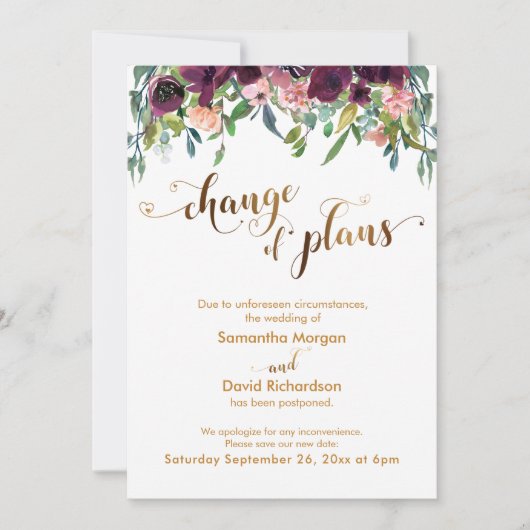 Gold Hearts Floral Changement de plans Carte Maria (Devant)