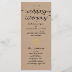 Gold Hearts Kraft Wedding Program Programma