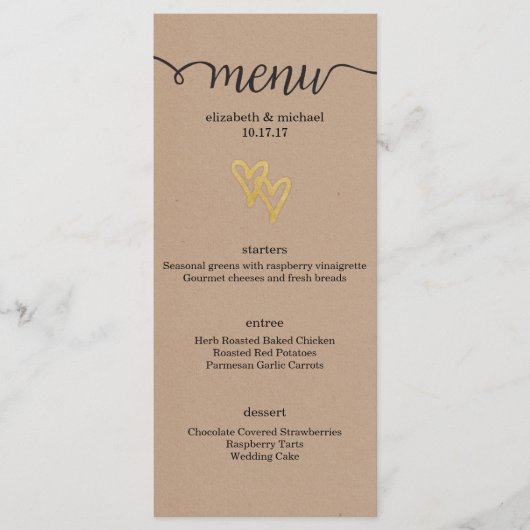 Gold Hearts Menu Mariage Kraft (Devant)