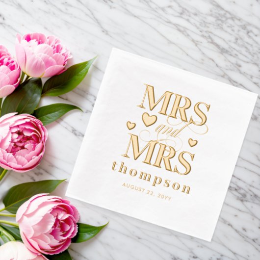 Gold Hearts Mrs. & Mrs. Lesbian Wedding Folie Servetten (Insitu (Huwelijk))