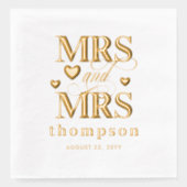 Gold Hearts Mrs. & Mrs. Lesbian Wedding Folie Servetten (Voorkant)