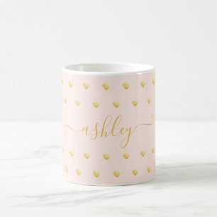 Gold Hearts Pattern Faux Foil op Roze Aangepaste n Koffiemok