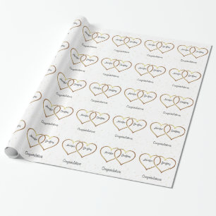 Gold Hearts-persoonlijk huwelijk Cadeaupapier