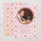 Gold Hearts Photo Invitation Anniversaire (Devant / Derrière)