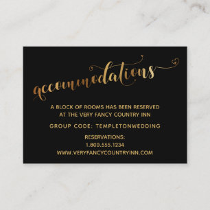 Gold Hearts Script Black Wedding Accommodaties Informatiekaartje