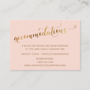 Gold Hearts Script Blush bruiloftsaccommodaties Informatiekaartje