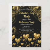 Gold Hearts Valentine's Day Party Kaart (Voorkant)