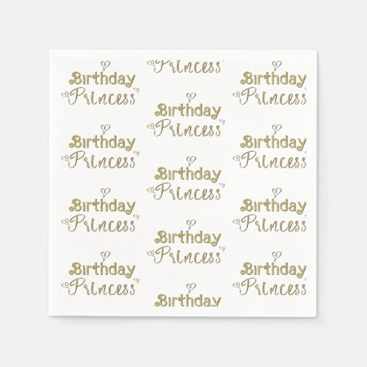 Gold Hearts Verjaardag Prinses Party Servet (Voorkant)