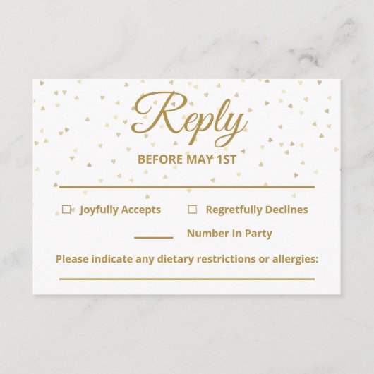 Gold Hearts Weddenschap RSVP-kaarten Informatiekaartje (Voorkant)