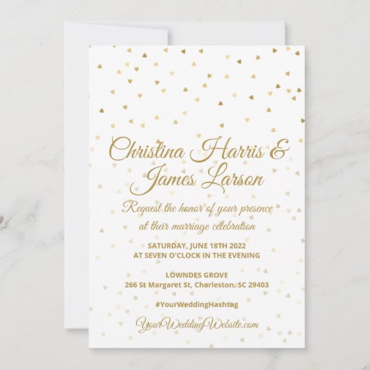 Gold Hearts Wedding Invitations Aankondiging (Voorkant)