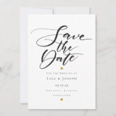 Gold Hearts Zwart-wit Script De datum opslaan Kaart (Voorkant)