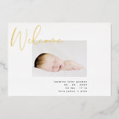 GOLD heet zwarte witte moderne BABY-AANKONDIGING Folie Uitnodiging (Voorkant)