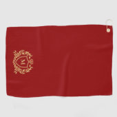 Gold Heraldic Shield Monogram On Deep Purple Golfhanddoek (Horizontaal)