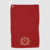 Gold Heraldic Shield Monogram On Deep Purple Golfhanddoek (Voorkant)