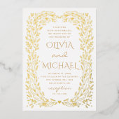 Gold herfst botanische bruiloft. Elegant herfstflo Folie Uitnodiging (Voorkant)