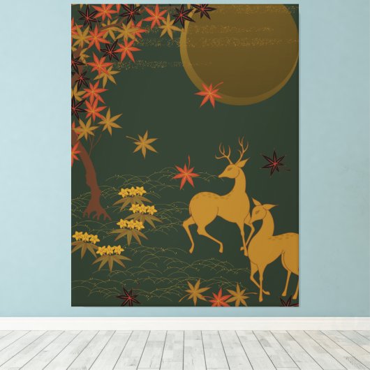 Gold Herfst Moon Rustic Forest Natuur Deer Canvas Afdruk (Insitu (Houten vloer))