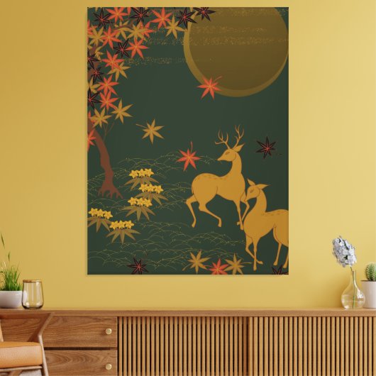Gold Herfst Moon Rustic Forest Natuur Deer Canvas Afdruk (Insitu (Woonkamer))