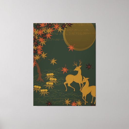 Gold Herfst Moon Rustic Forest Natuur Deer Canvas Afdruk (Voorkant)