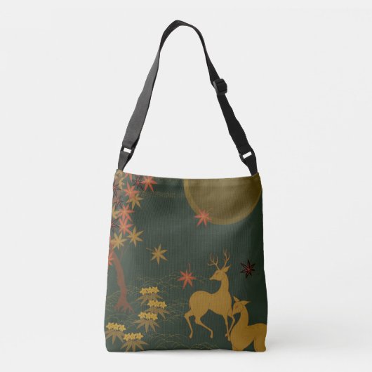 Gold Herfst Moon Rustic Forest Natuur Deer Crossbody Tas (Achterkant)