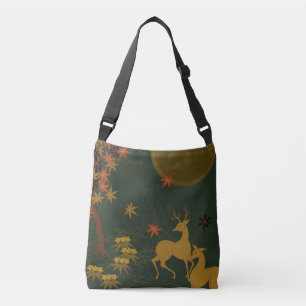 Gold Herfst Moon Rustic Forest Natuur Deer Crossbody Tas