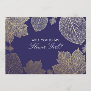 Gold Herfst Navy Wedding Bloemenmeisje Uitnodiging